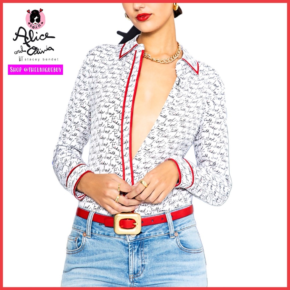 Alice + Olivia Willa Graphic Button Down Lele Pons Faith Blouse